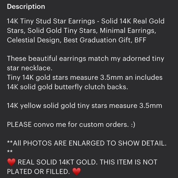 Solid gold star earring studs - Picture 4 of 4